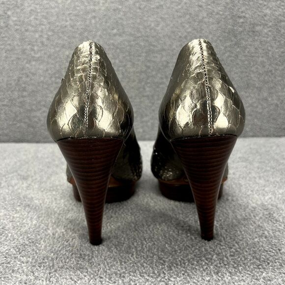 BCBG Maxazria Heels womens 5.5B Snake‎ Skin Metalic Peep Toe Pumps 4" - Picture 10 of 14